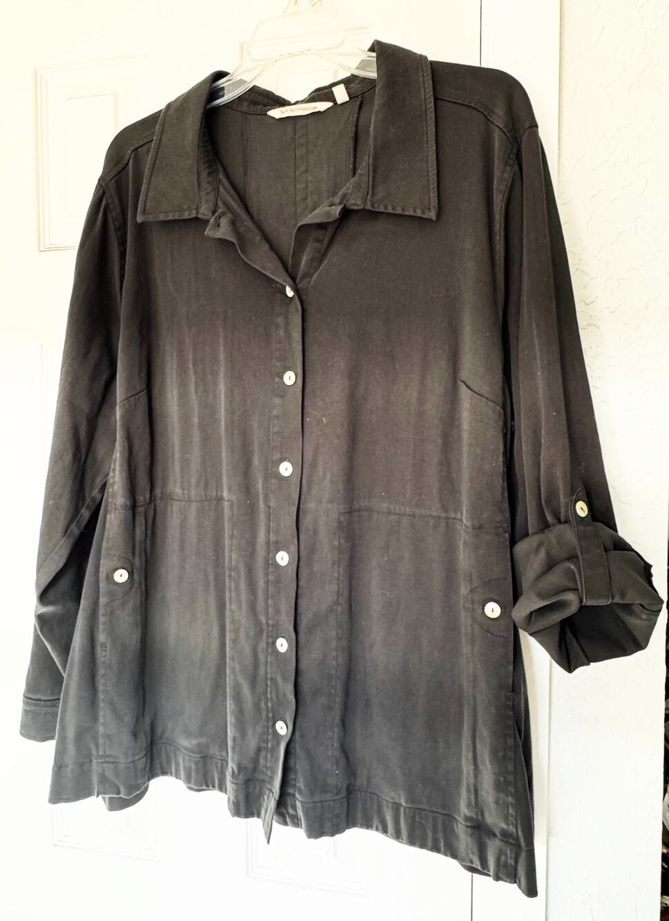 Soft Surroundings Womens Shirt Utility Jacket Black Button Up Pockets 1X